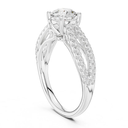 Round Lab Grown Diamond Side-Stone Engagement Ring
