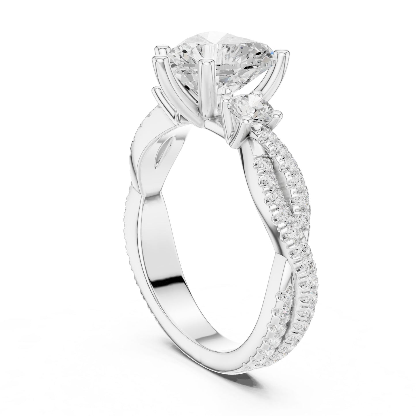 Round Lab Grown Diamond Side-Stone Engagement Ring