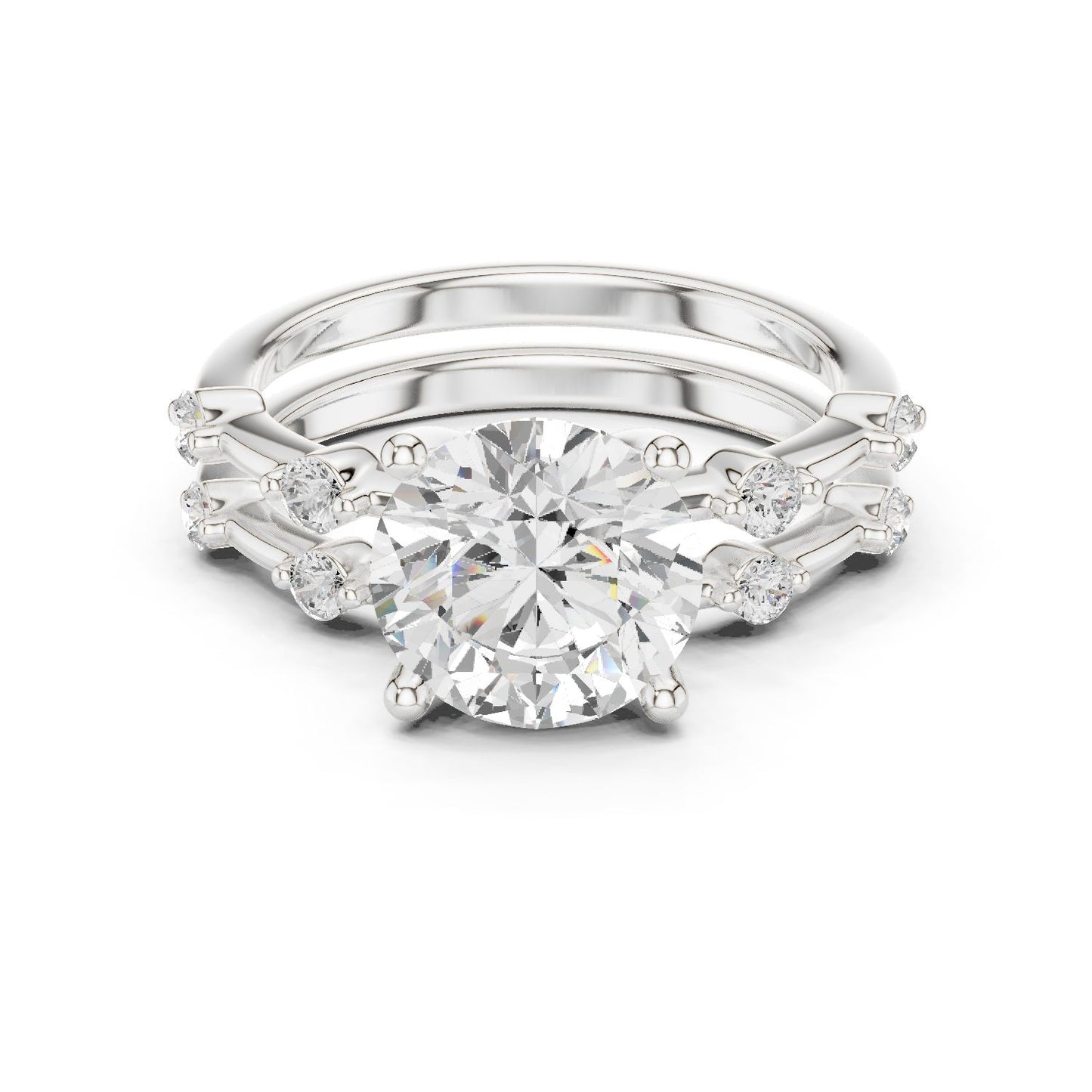 Round Lab Grown Diamond Side-Stone Engagement Ring