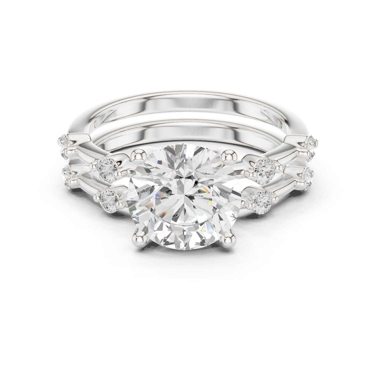 Round Lab Grown Diamond Side-Stone Engagement Ring