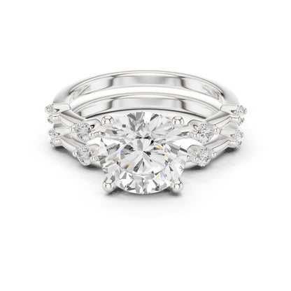 Round Lab Grown Diamond Side-Stone Engagement Ring