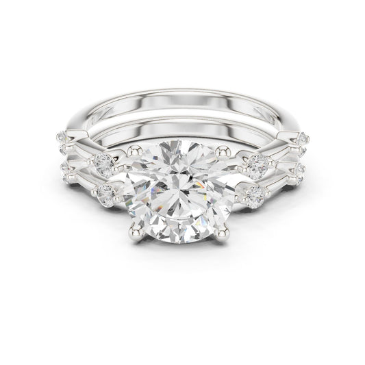 Round Lab Grown Diamond Side-Stone Engagement Ring