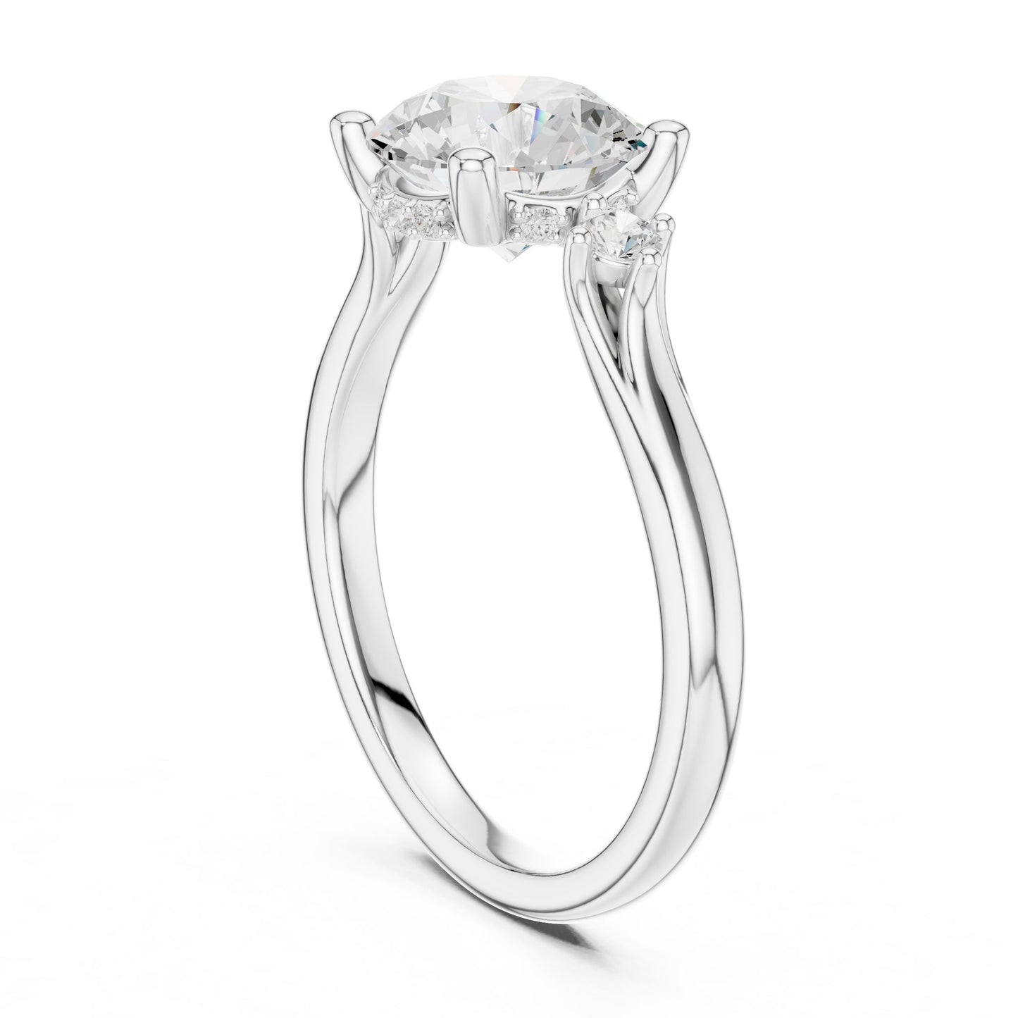 Round Lab Grown Diamond Side-Stone Engagement Ring
