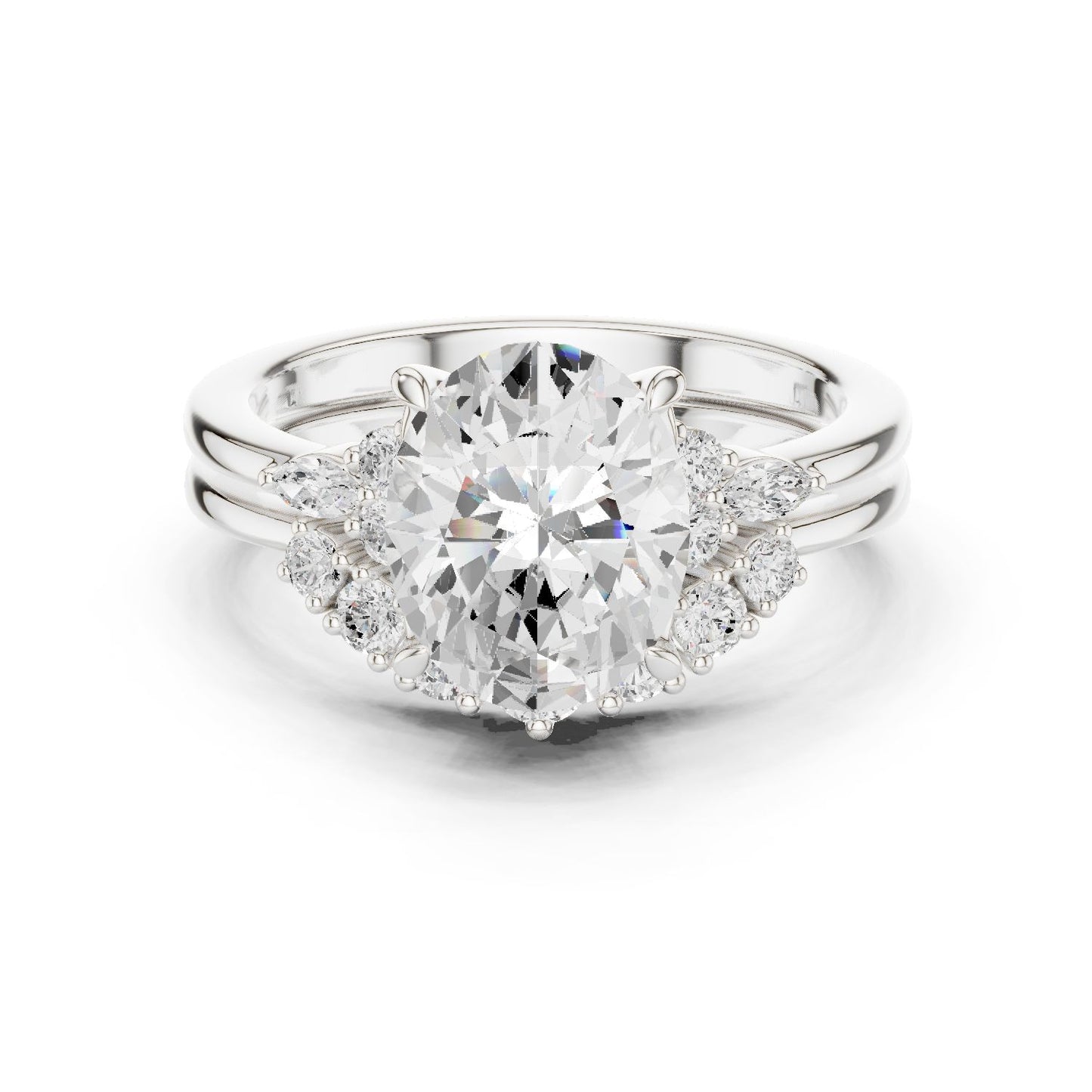 Round Lab Grown Diamond Side-Stone Engagement Ring