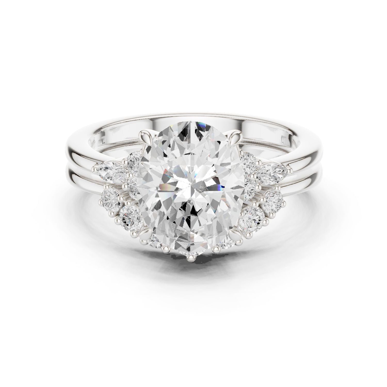 Round Lab Grown Diamond Side-Stone Engagement Ring