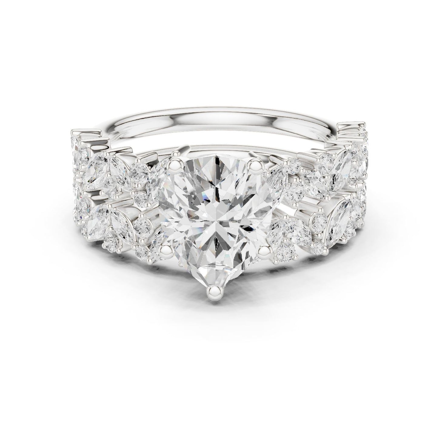 Round Lab Grown Diamond Side-Stone Engagement Ring