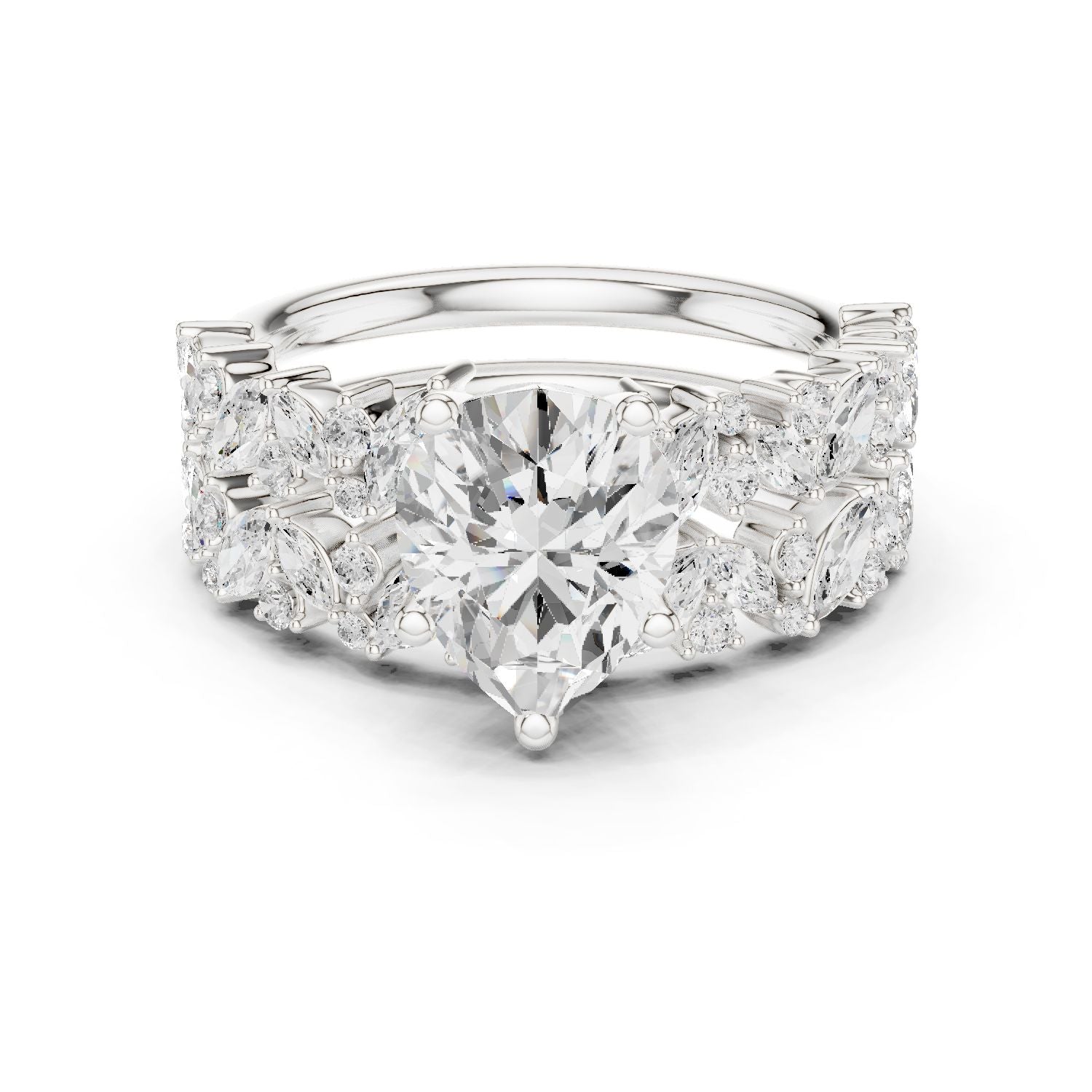 Round Lab Grown Diamond Side-Stone Engagement Ring