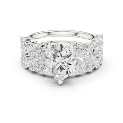 Round Lab Grown Diamond Side-Stone Engagement Ring
