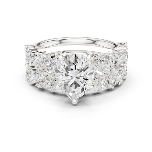 Round Lab Grown Diamond Side-Stone Engagement Ring