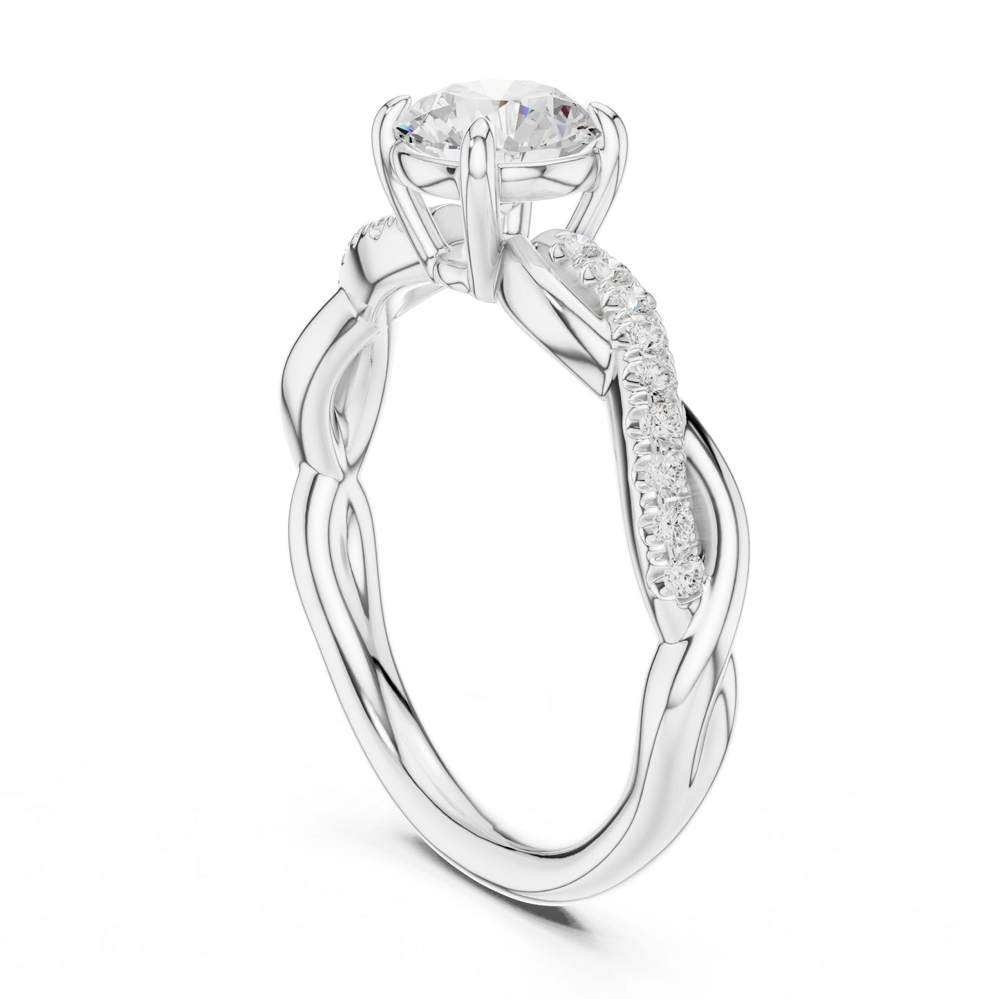 Round Lab Grown Diamond Side-Stone Engagement Ring