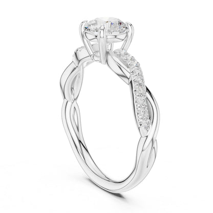 Round Lab Grown Diamond Side-Stone Engagement Ring