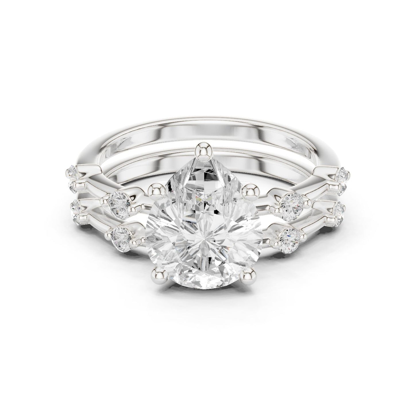 Round Lab Grown Diamond Side-Stone Engagement Ring
