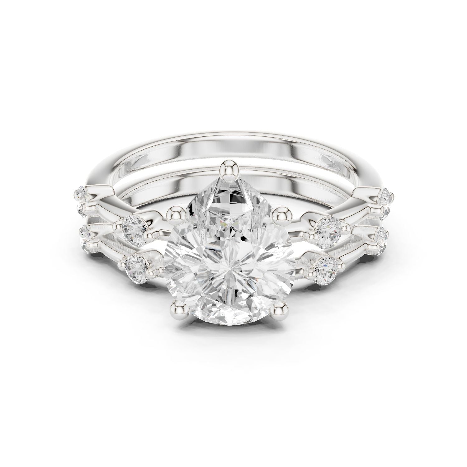 Round Lab Grown Diamond Side-Stone Engagement Ring