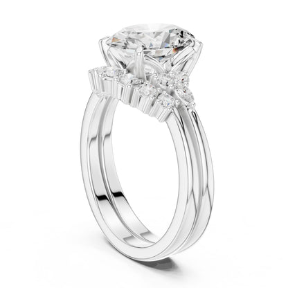 Round Lab Grown Diamond Side-Stone Engagement Ring