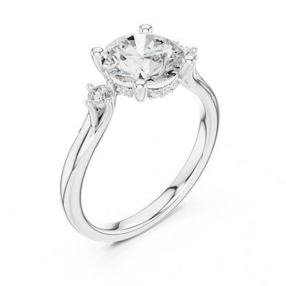 Round Lab Grown Diamond Side-Stone Engagement Ring