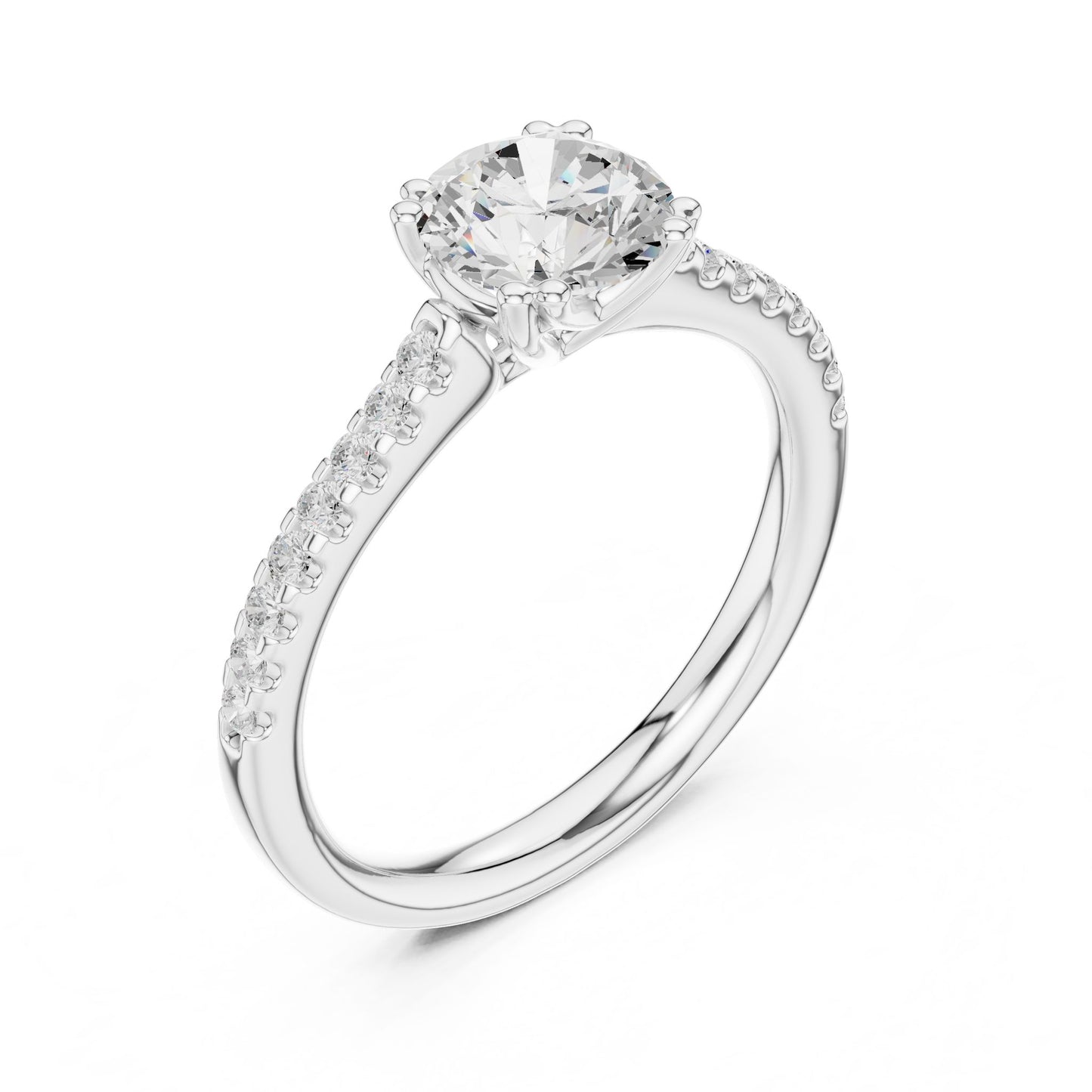Round Lab Grown Diamond Side-Stone Engagement Ring