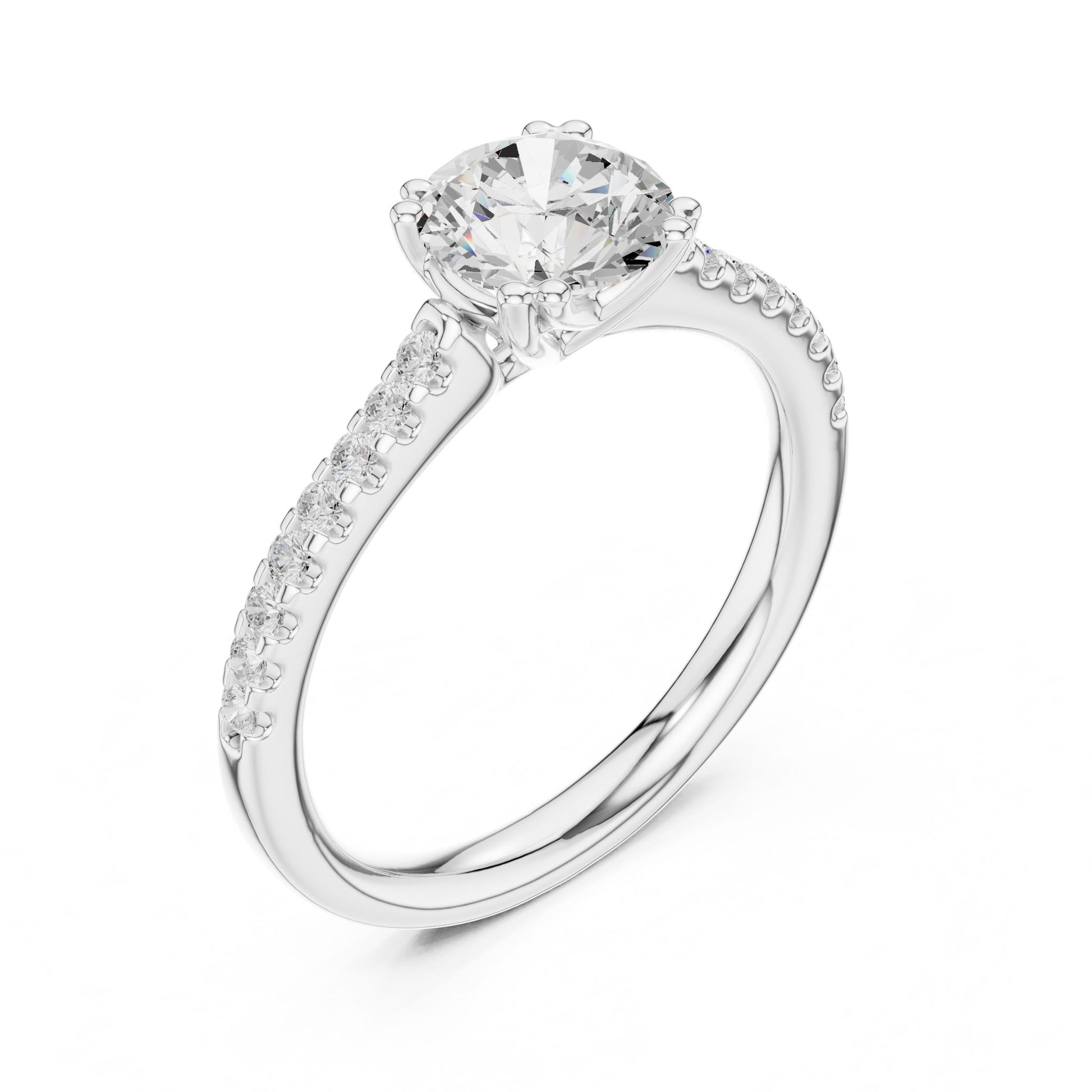 Round Lab Grown Diamond Side-Stone Engagement Ring