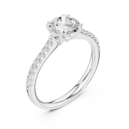 Round Lab Grown Diamond Side-Stone Engagement Ring