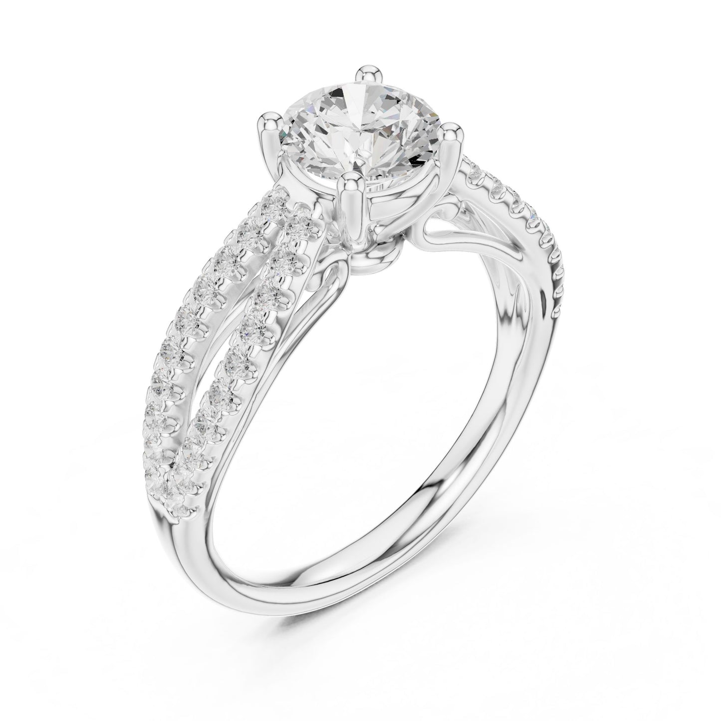 Round Lab Grown Diamond Side-Stone Engagement Ring