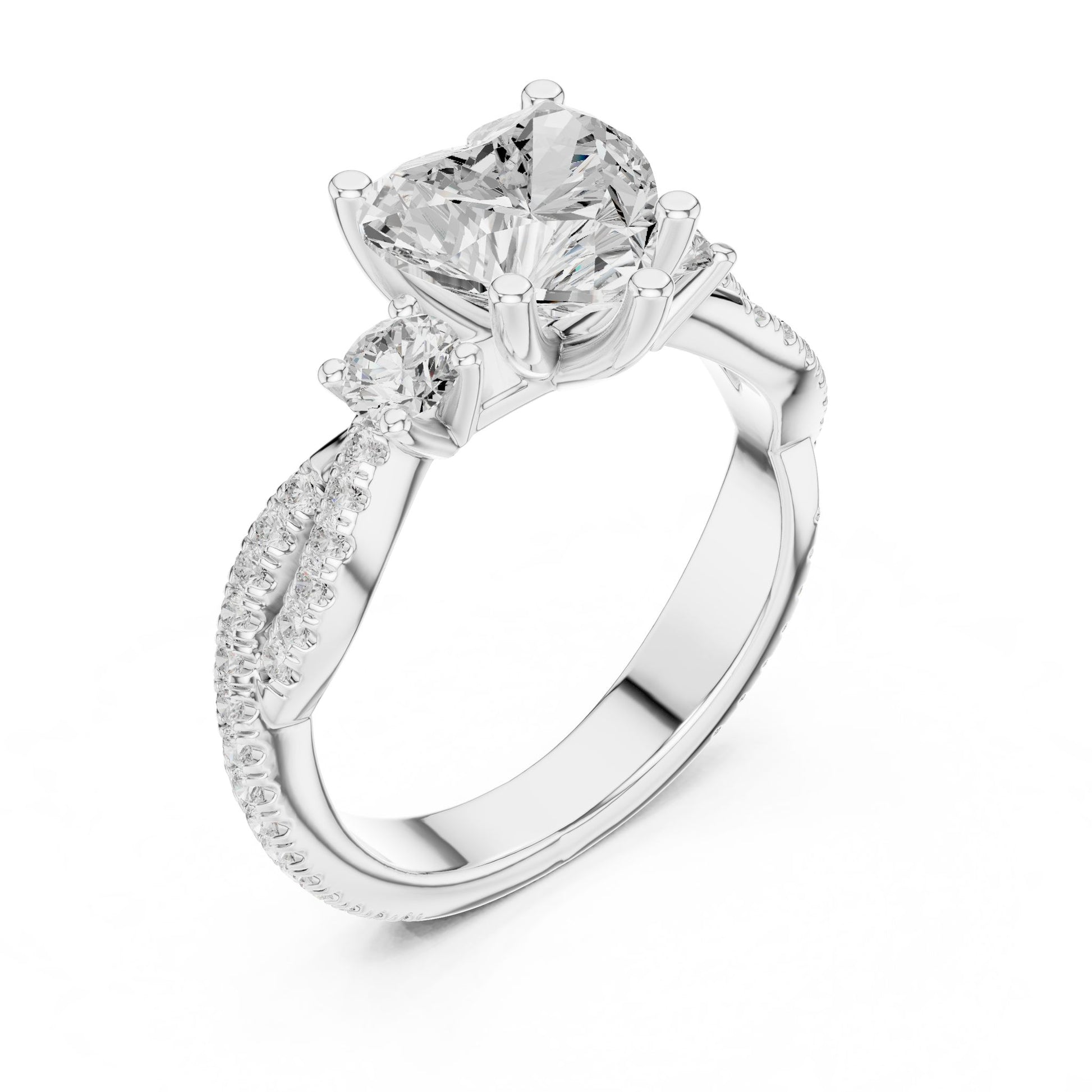 Round Lab Grown Diamond Side-Stone Engagement Ring
