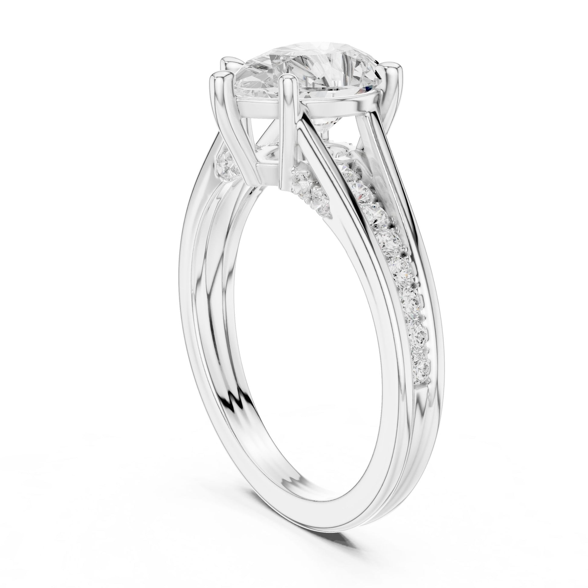 Round Lab Grown Diamond Side-Stone Engagement Ring