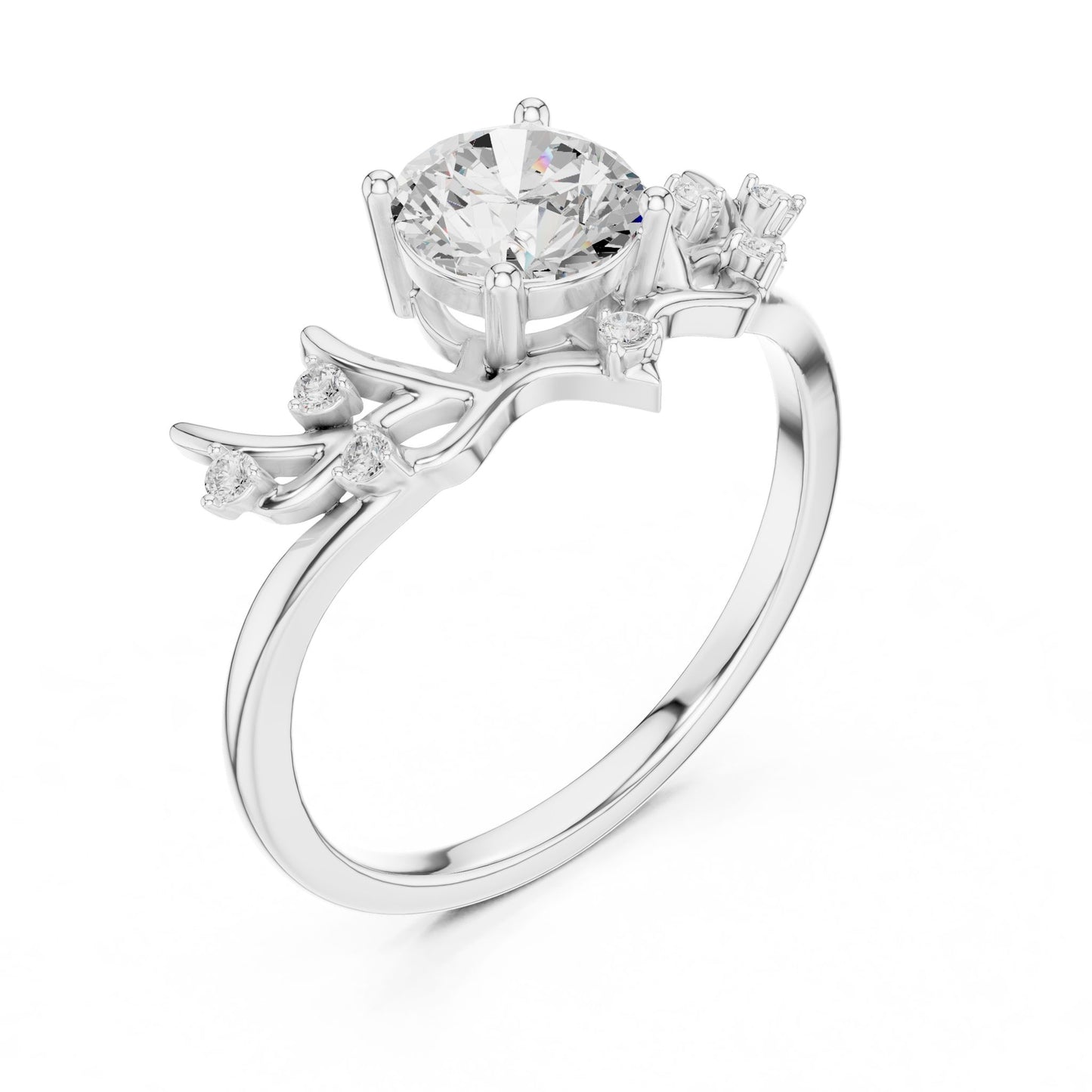 Women's Round Lab Grown Diamond Side-Stone Ring