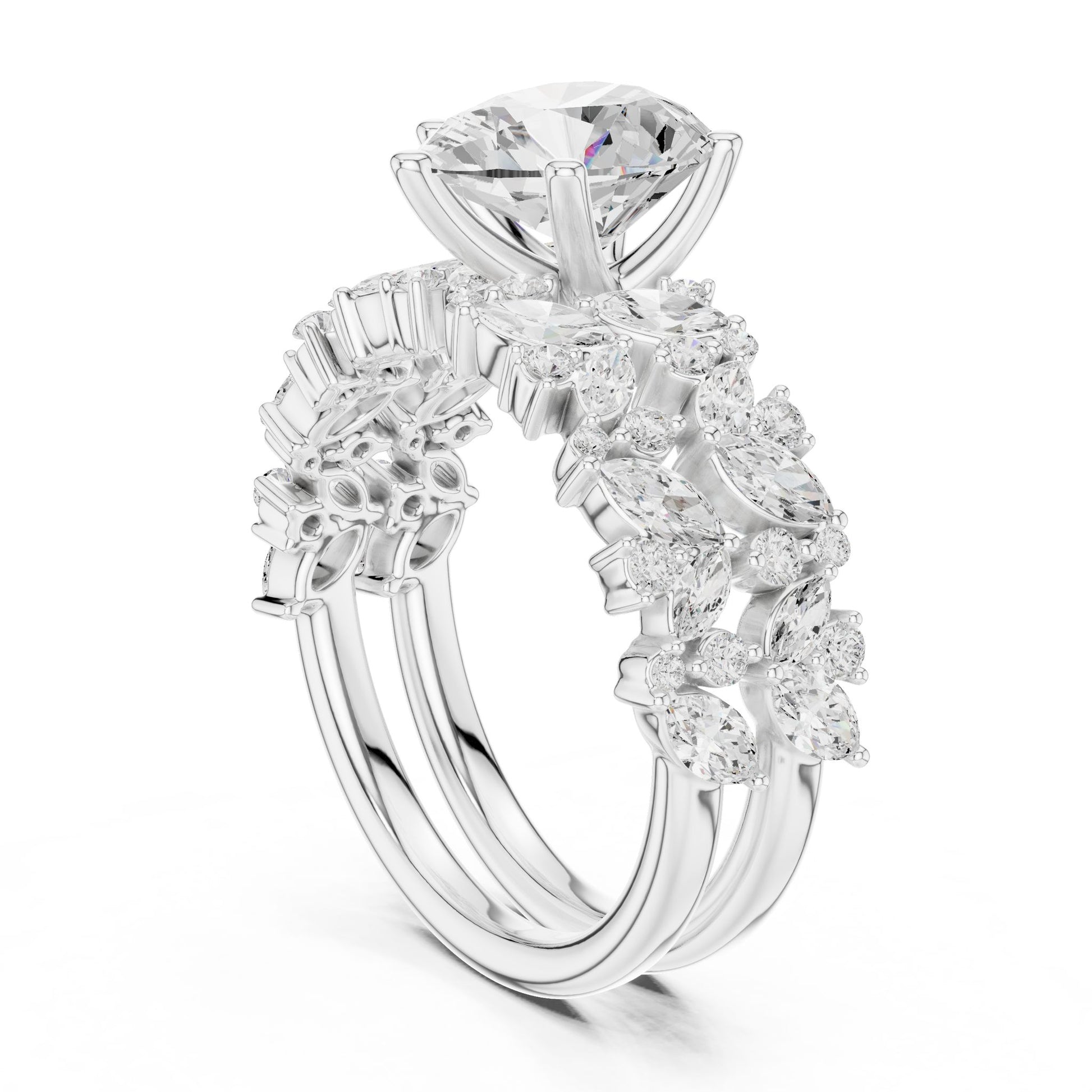 Round Lab Grown Diamond Side-Stone Engagement Ring