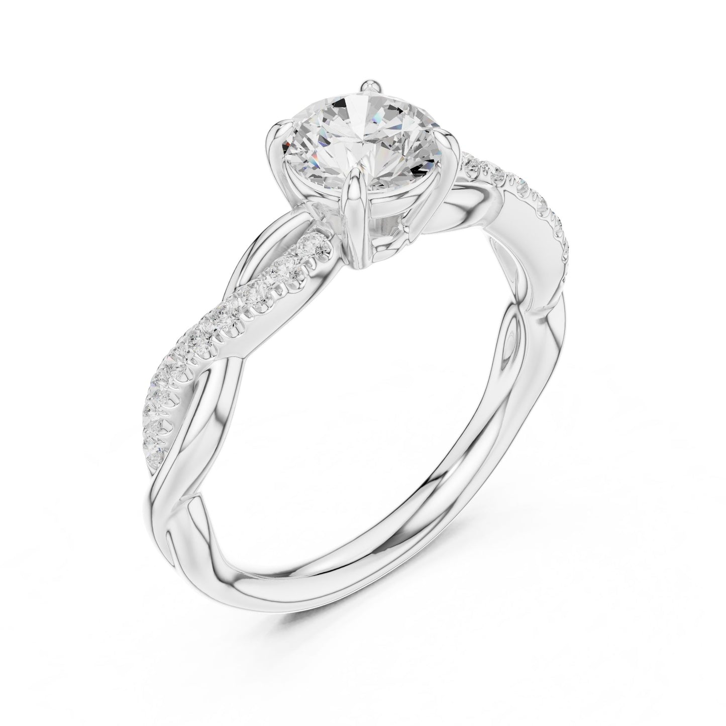 Round Lab Grown Diamond Side-Stone Engagement Ring