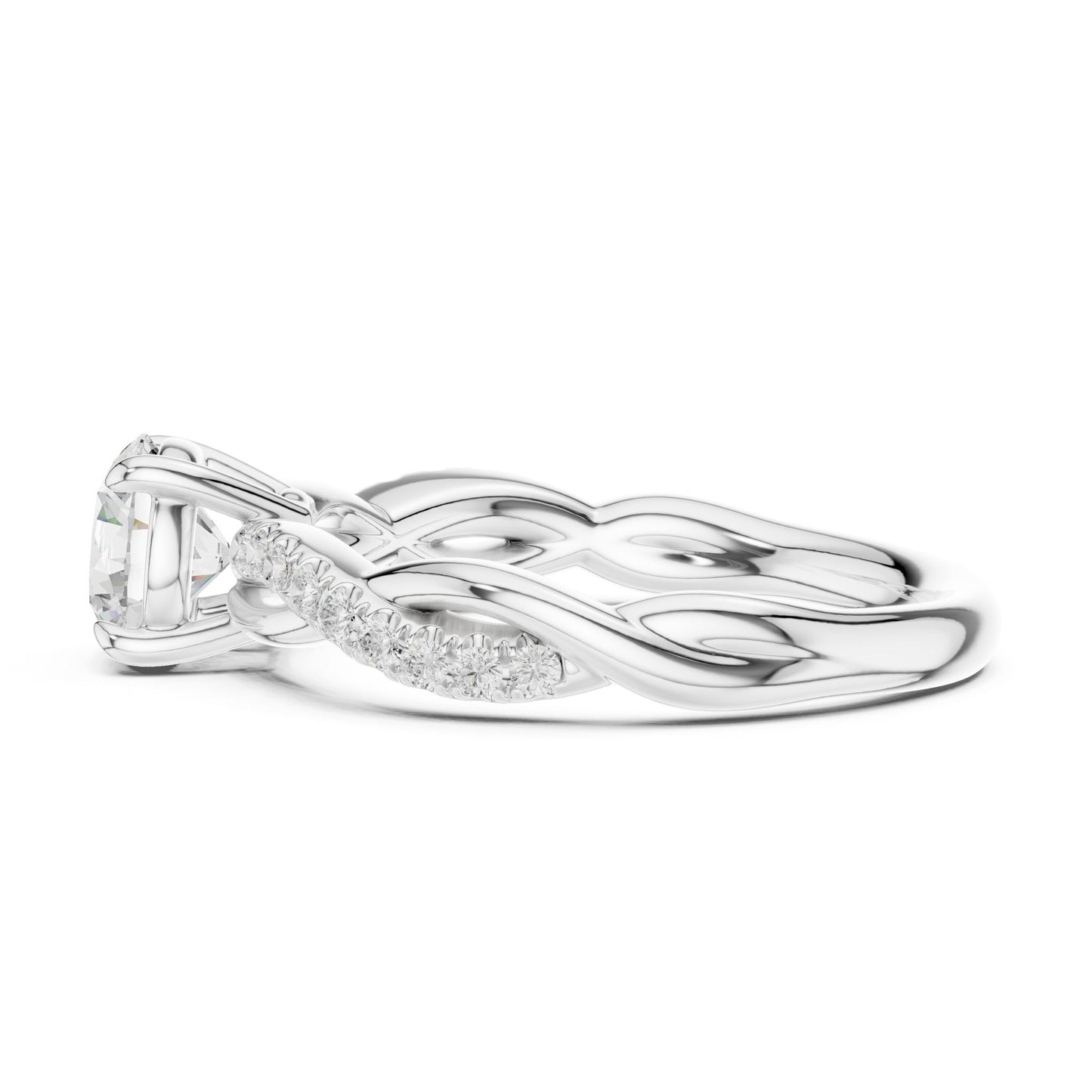 Round Lab Grown Diamond Side-Stone Engagement Ring