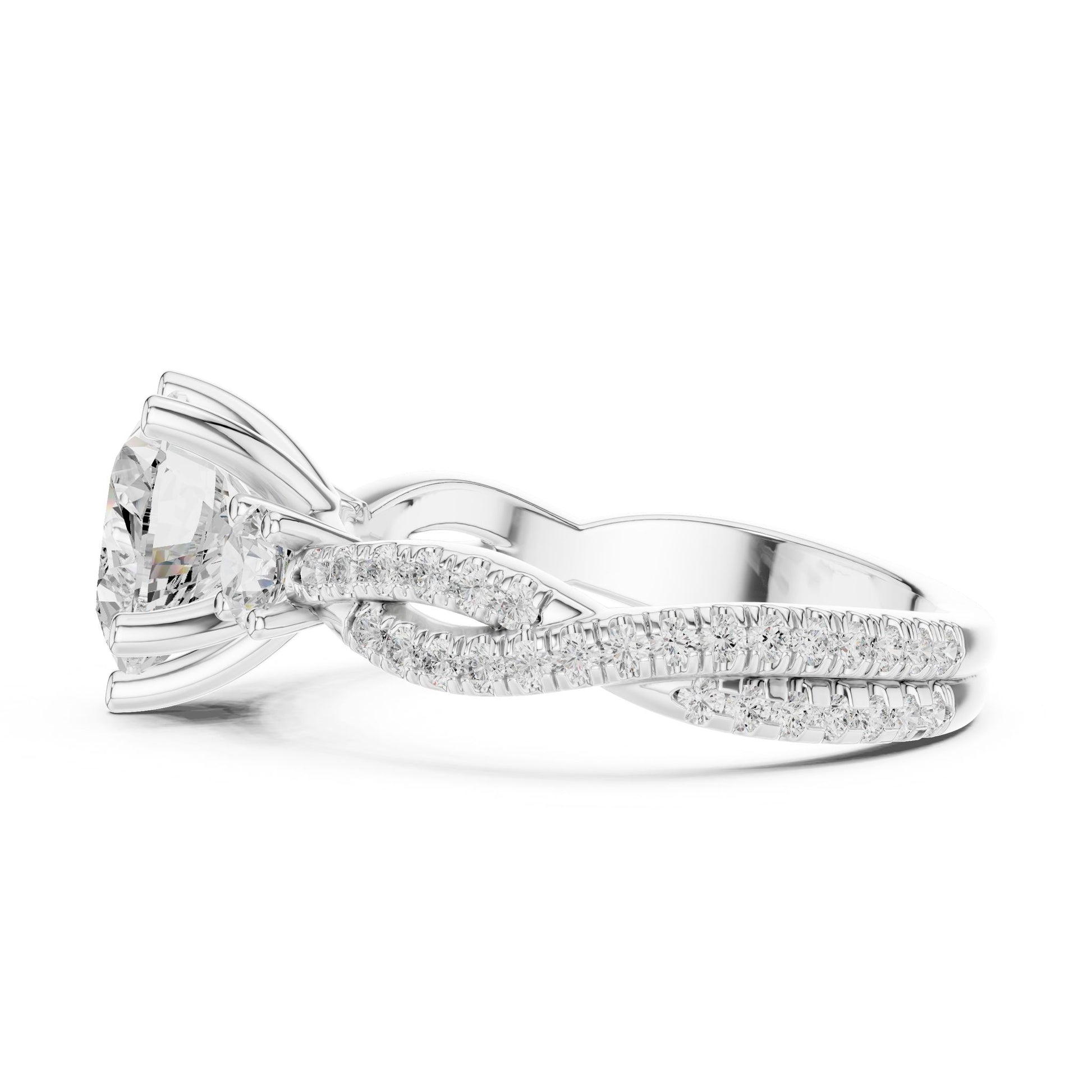 Round Lab Grown Diamond Side-Stone Engagement Ring