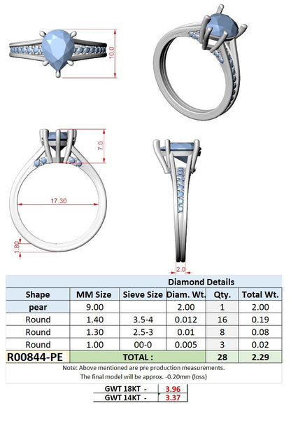 Round Lab Grown Diamond Side-Stone Engagement Ring