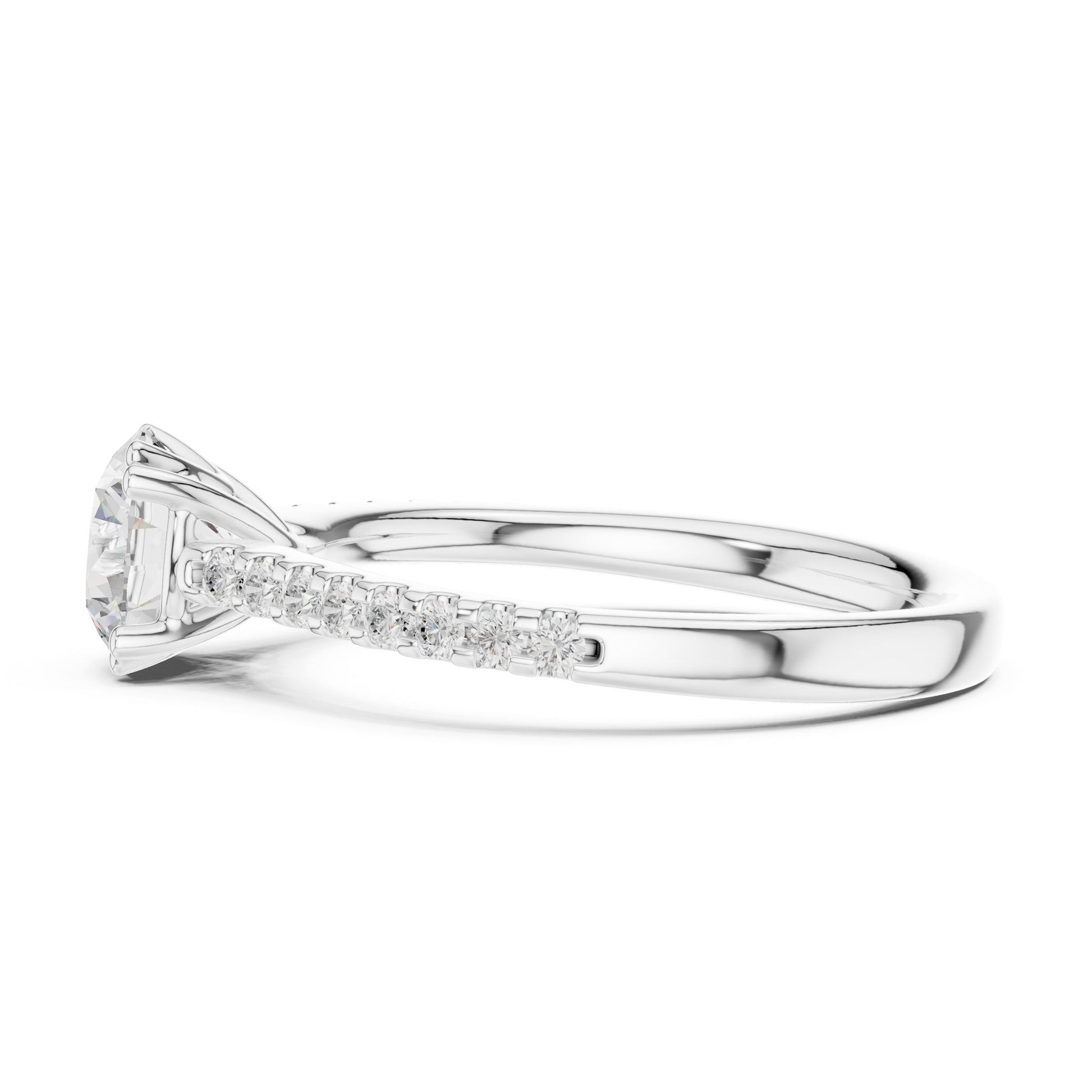 Round Lab Grown Diamond Side-Stone Engagement Ring