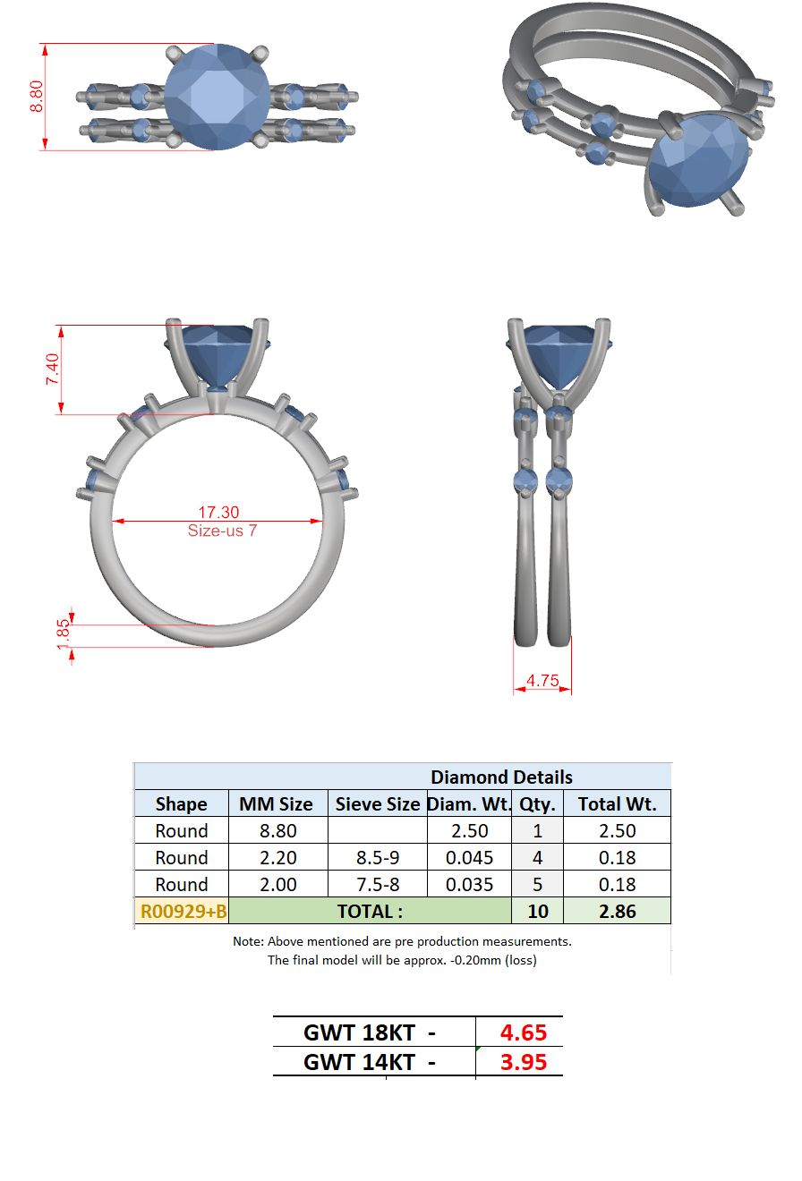 Round Lab Grown Diamond Side-Stone Engagement Ring