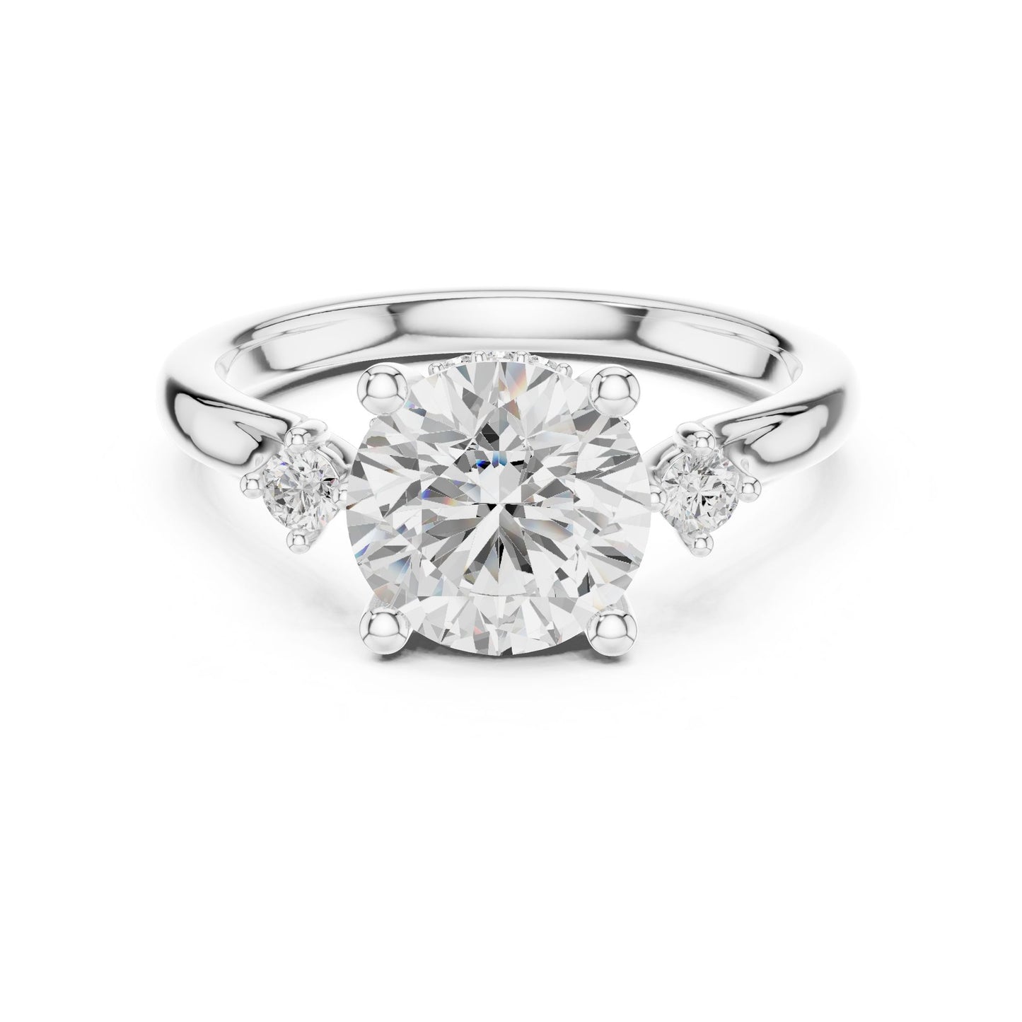 Round Lab Grown Diamond Side-Stone Engagement Ring