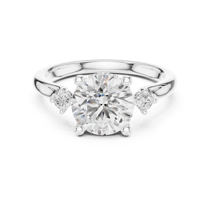 Round Lab Grown Diamond Side-Stone Engagement Ring