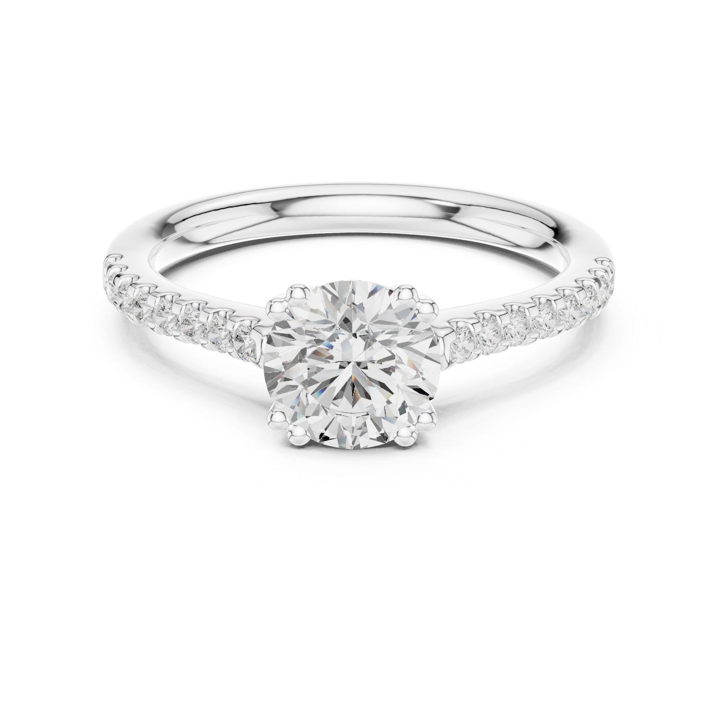 Round Lab Grown Diamond Side-Stone Engagement Ring