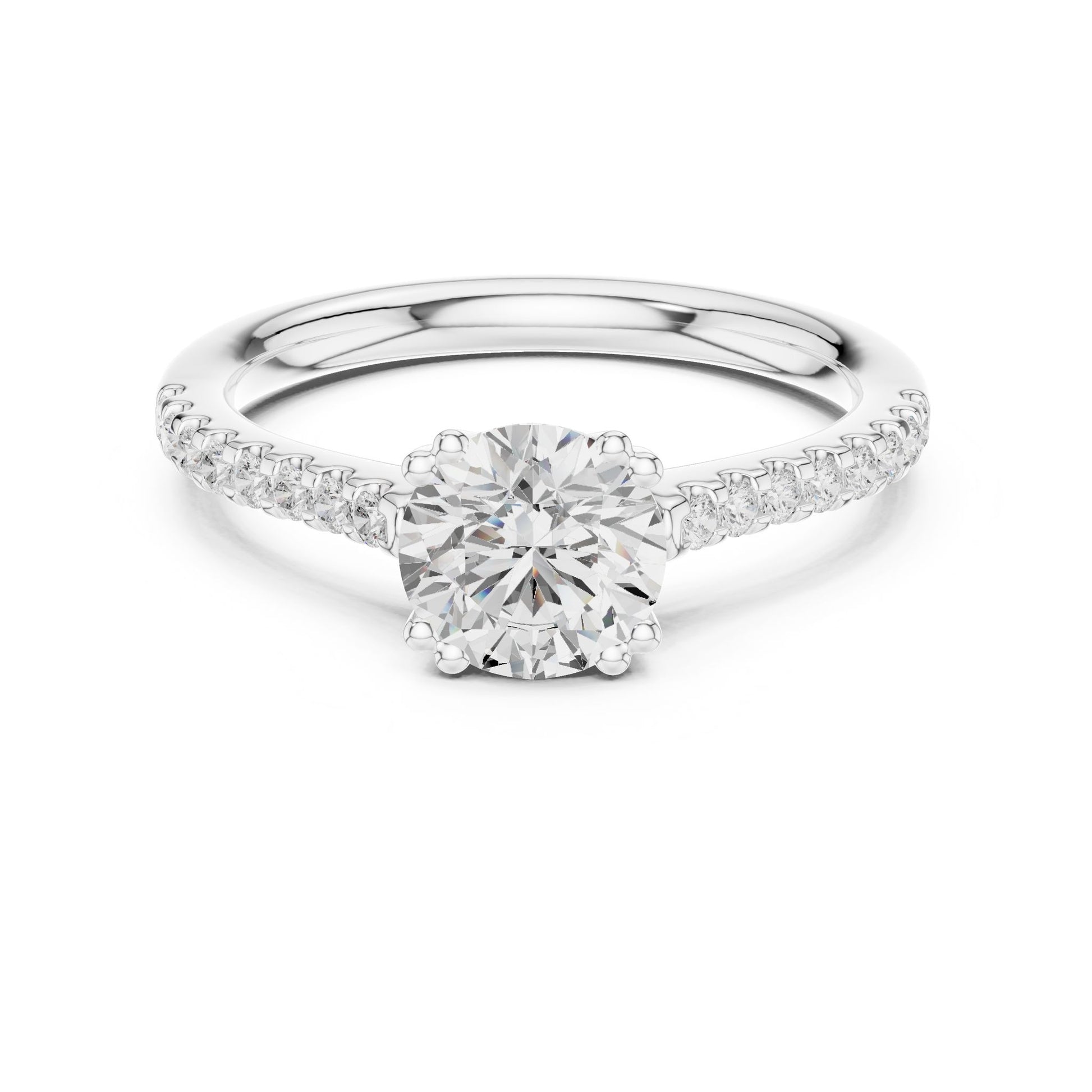 Round Lab Grown Diamond Side-Stone Engagement Ring