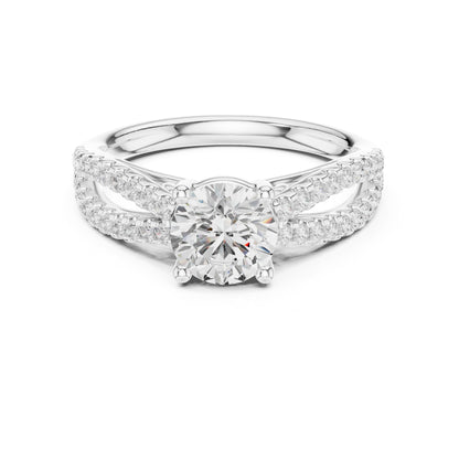 Round Lab Grown Diamond Side-Stone Engagement Ring