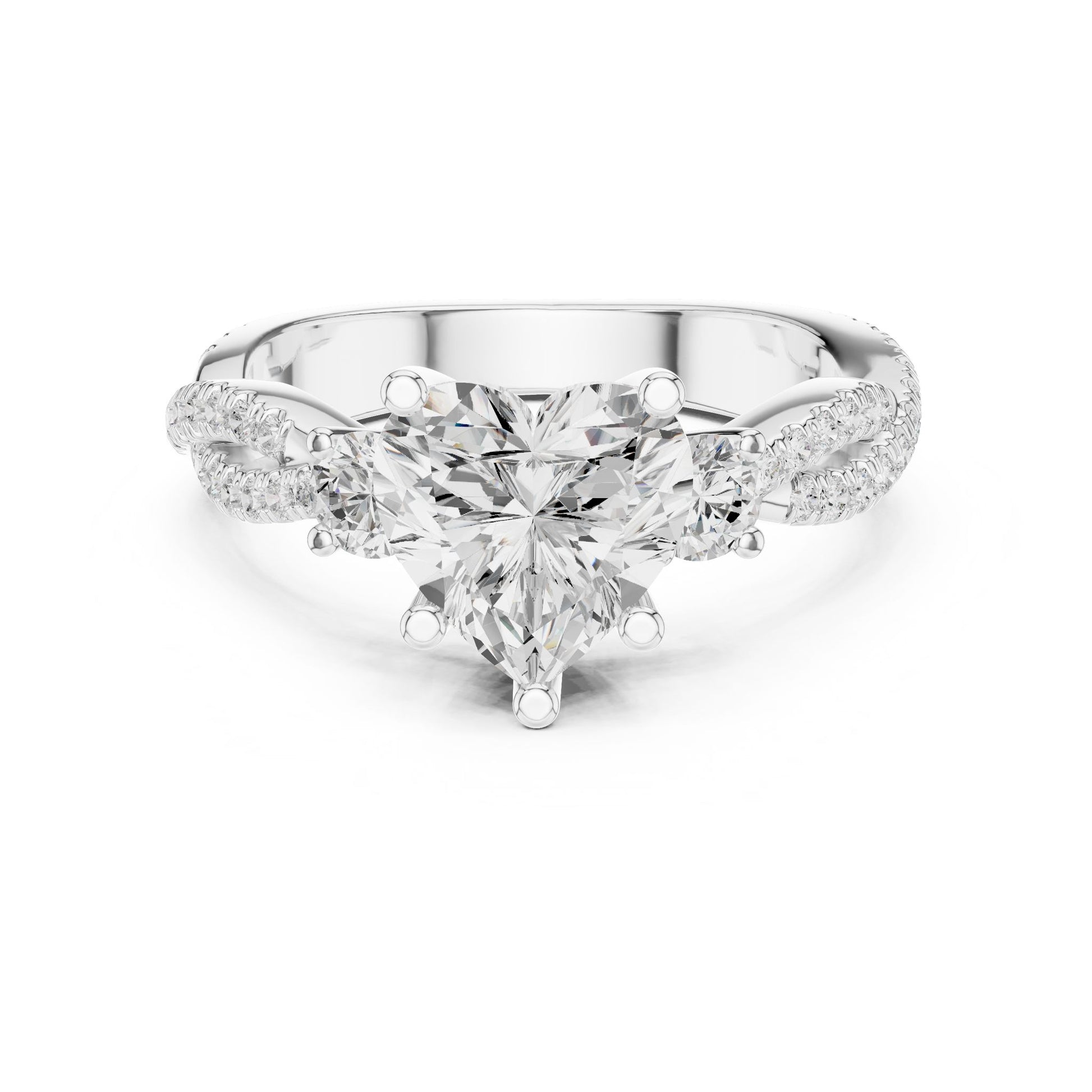 Round Lab Grown Diamond Side-Stone Engagement Ring