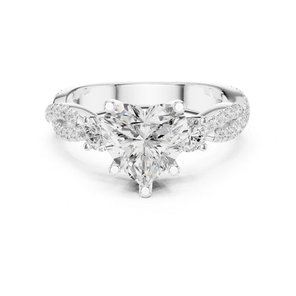Round Lab Grown Diamond Side-Stone Engagement Ring