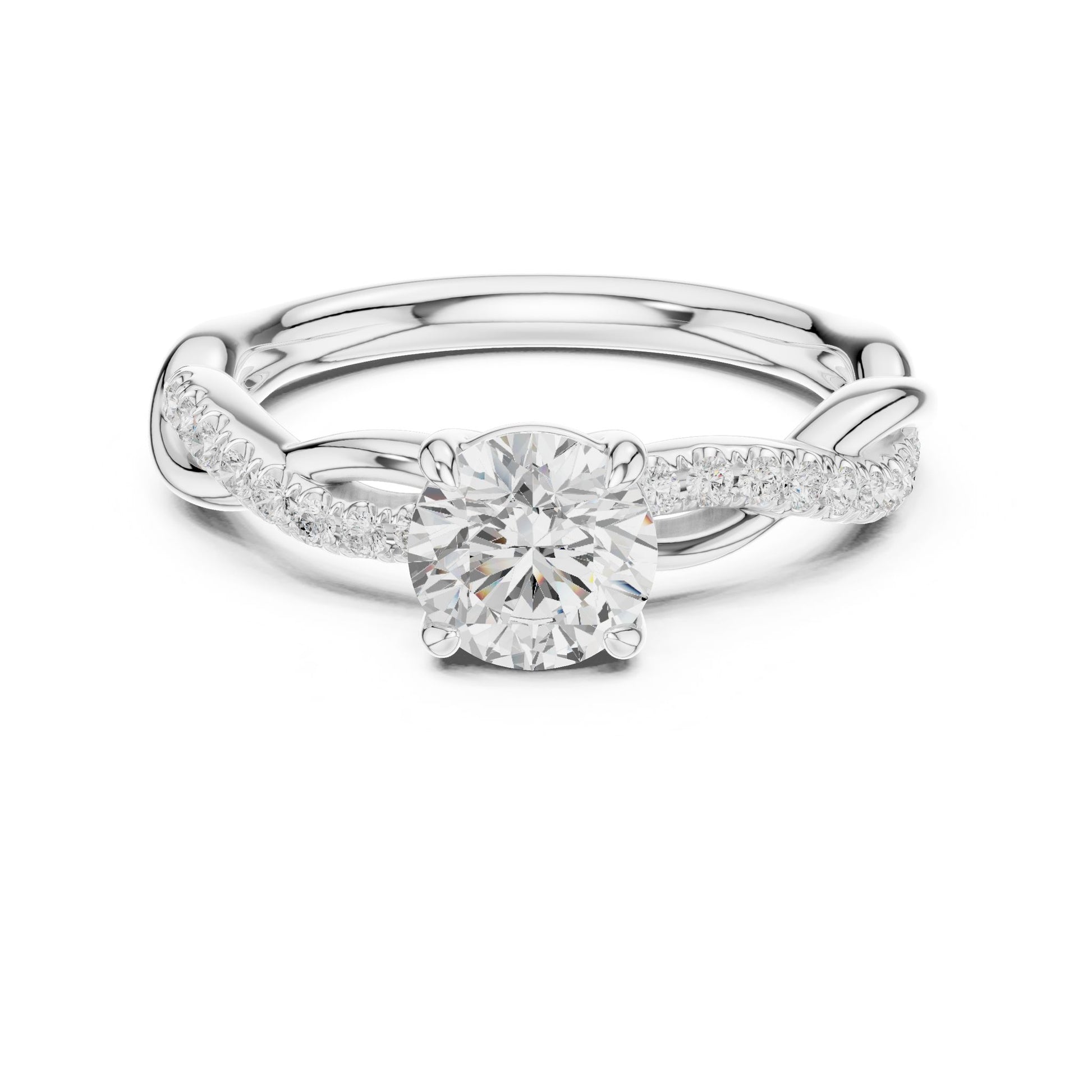 Round Lab Grown Diamond Side-Stone Engagement Ring