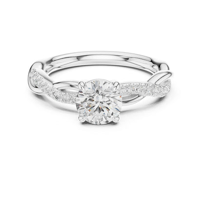 Round Lab Grown Diamond Side-Stone Engagement Ring
