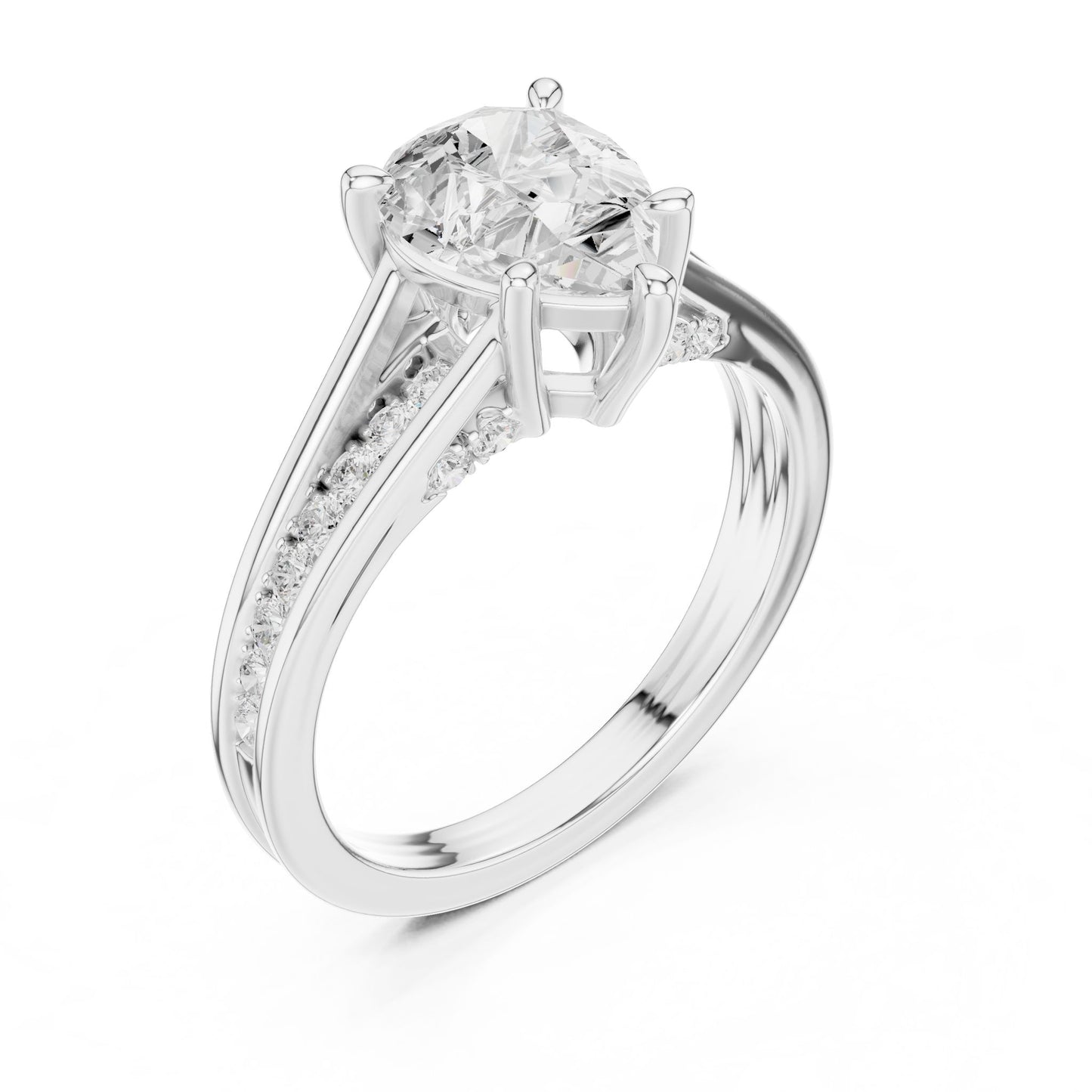 Round Lab Grown Diamond Side-Stone Engagement Ring