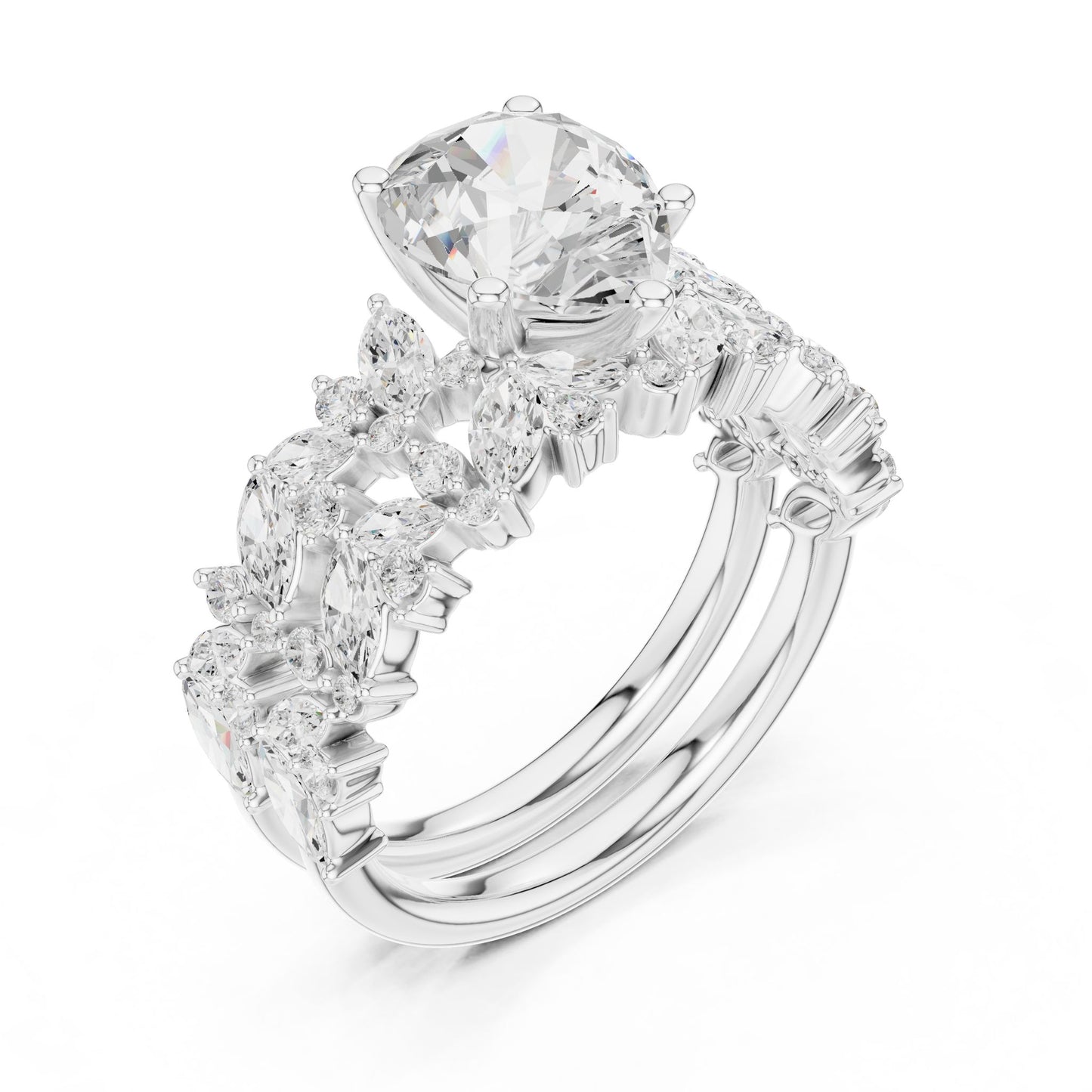 Round Lab Grown Diamond Side-Stone Engagement Ring