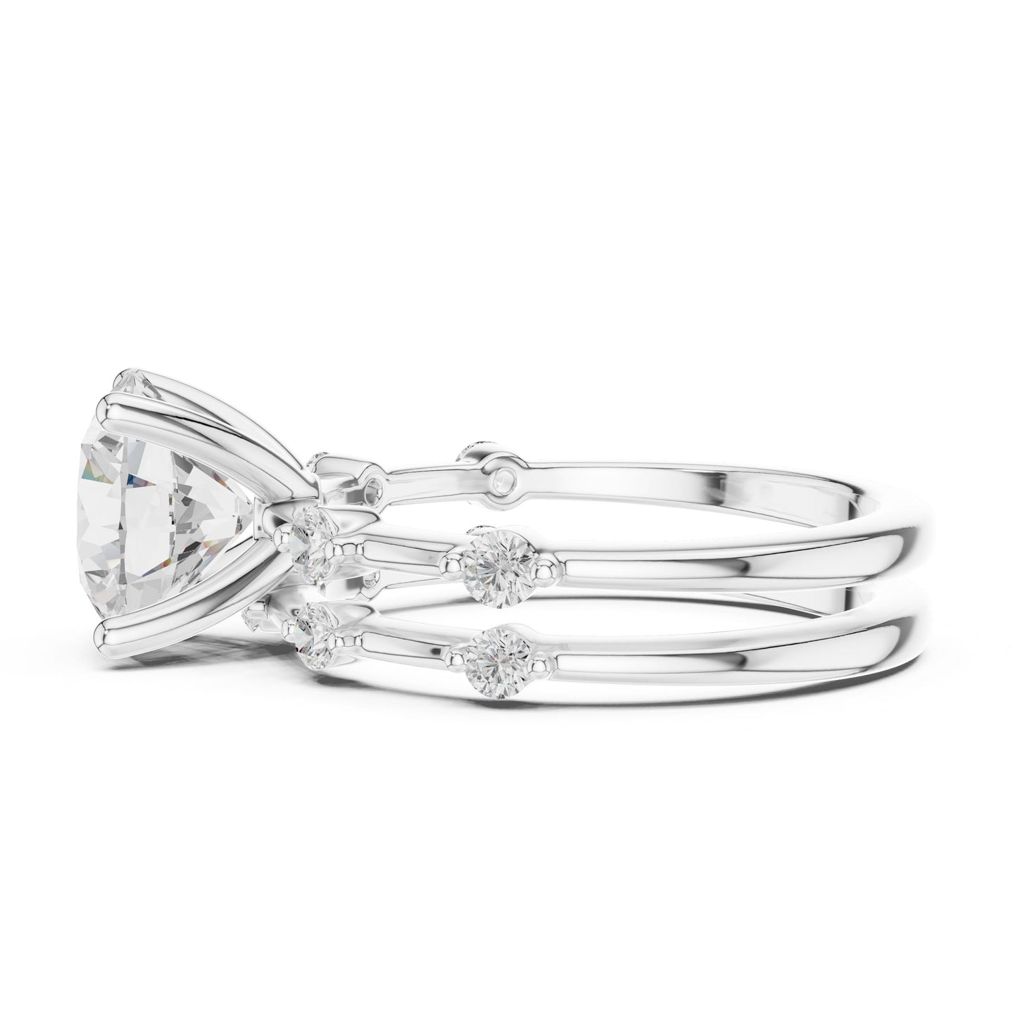 Round Lab Grown Diamond Side-Stone Engagement Ring