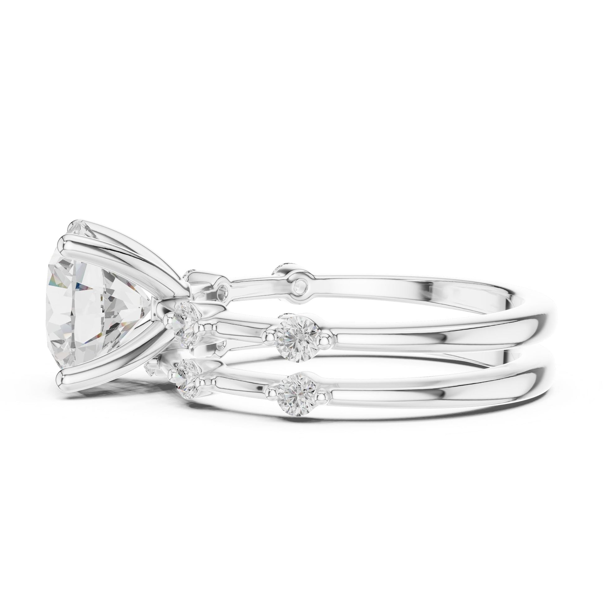 Round Lab Grown Diamond Side-Stone Engagement Ring