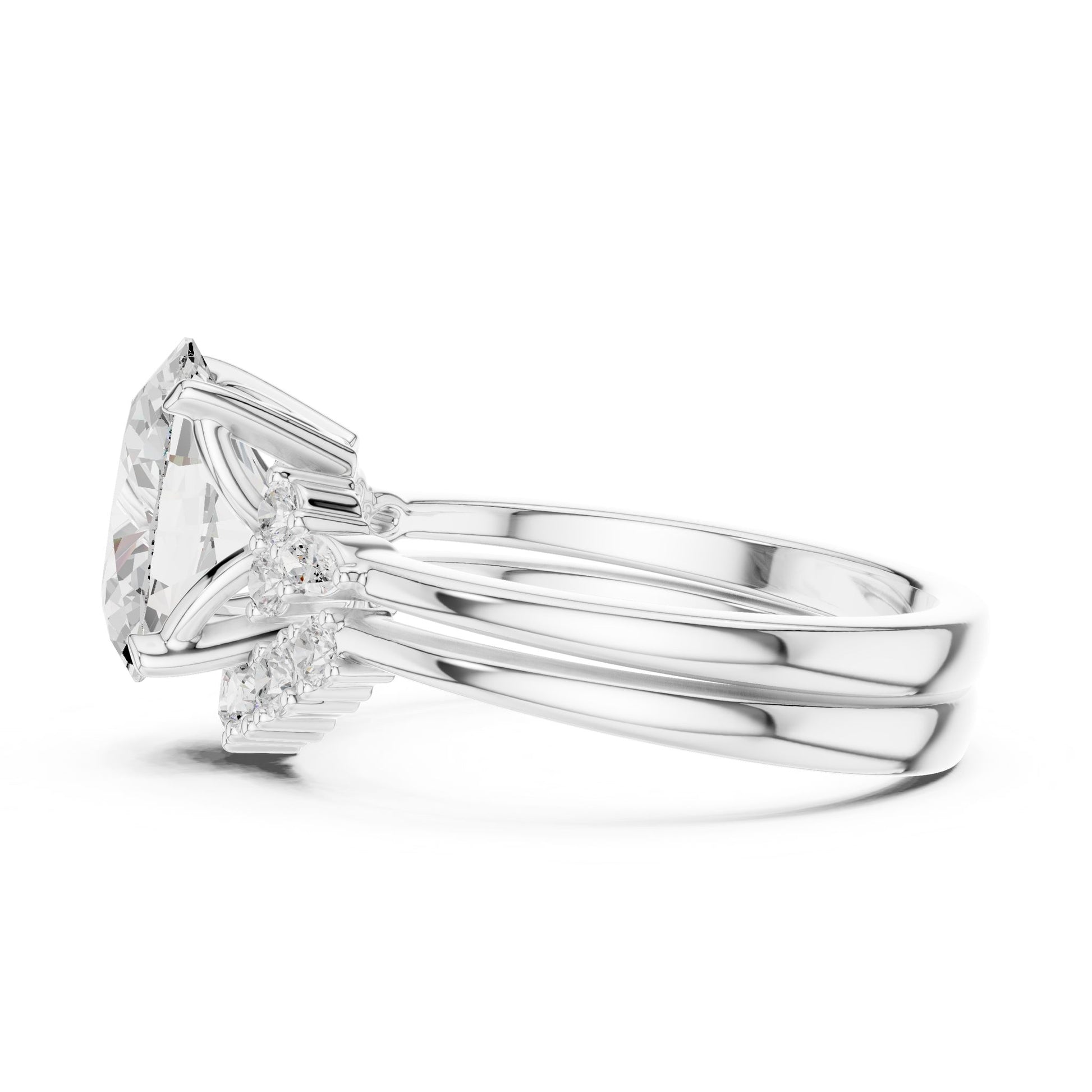 Round Lab Grown Diamond Side-Stone Engagement Ring