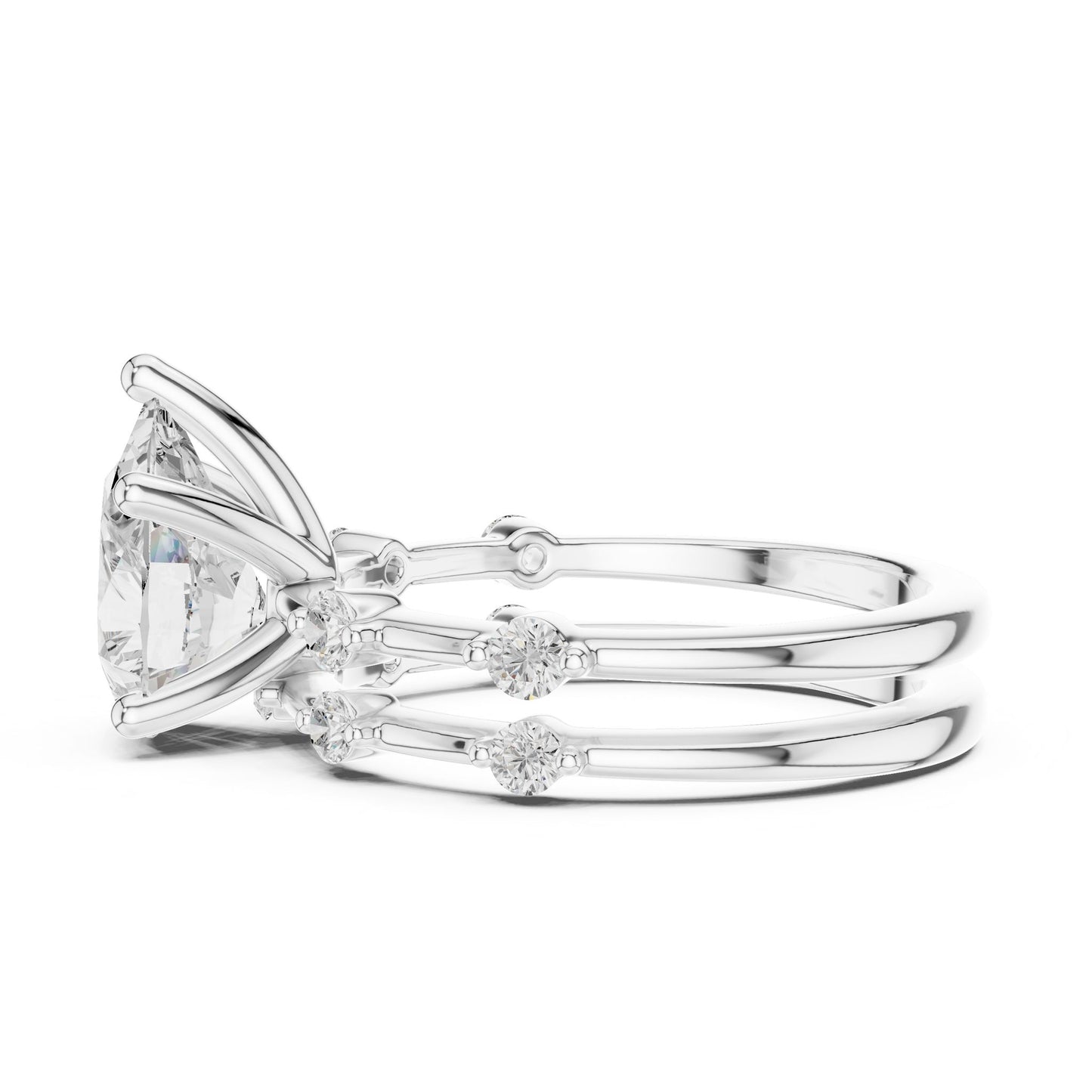 Round Lab Grown Diamond Side-Stone Engagement Ring