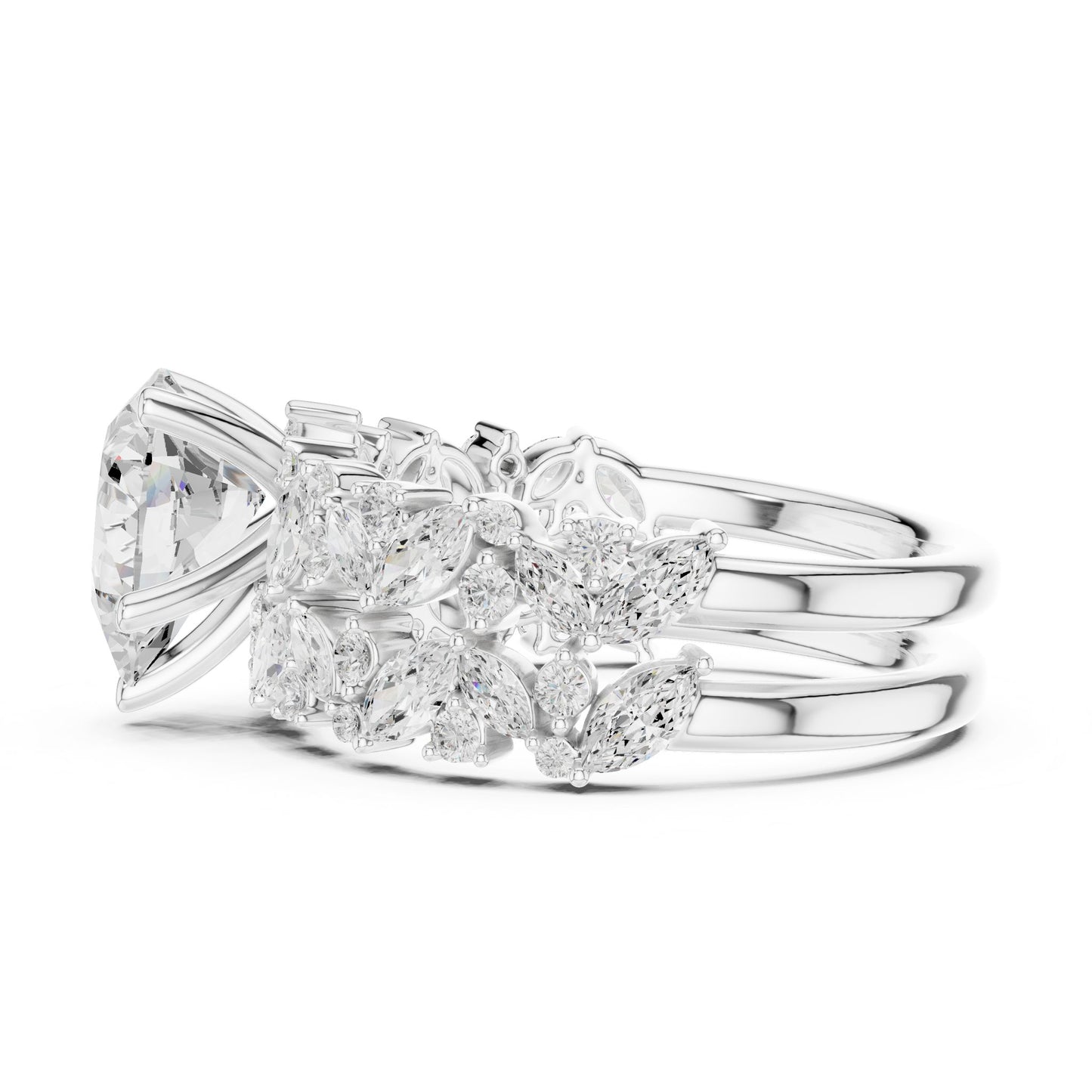 Round Lab Grown Diamond Side-Stone Engagement Ring
