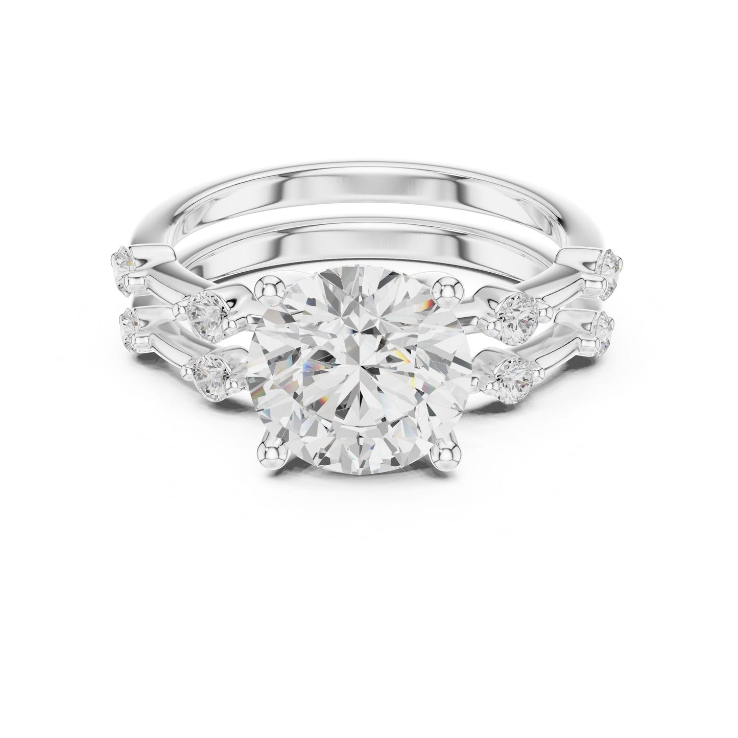 Round Lab Grown Diamond Side-Stone Engagement Ring